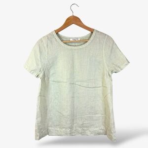 Haris Cotton Green Linen Shirt XS Short Sleeve Casual Lagenlook Minimalist